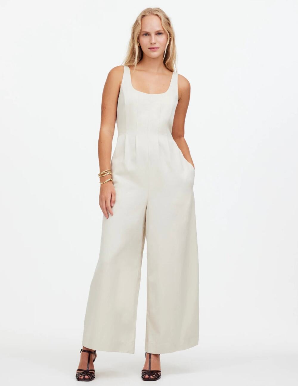Madewell Wide Leg Jumpsuit Drapey Twill Muted Stone Beige Minimalist US 6 NWT
